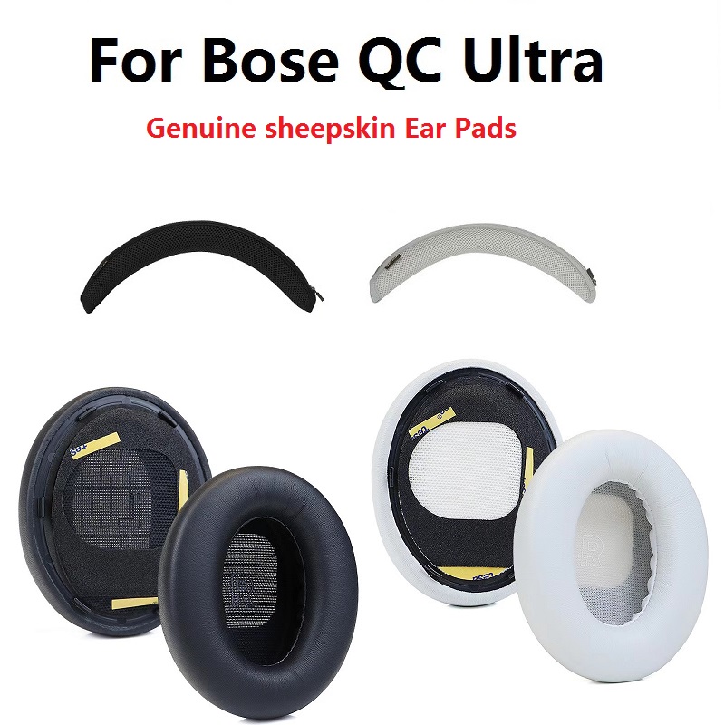 Bose Headphone Qc Ultra - 快適で静かな本物のシープスキンイヤーパッド,ウルトラヘッドフォンの交換,qcウルトライヤーマフ,ヘッドバンド保護シースカバー
