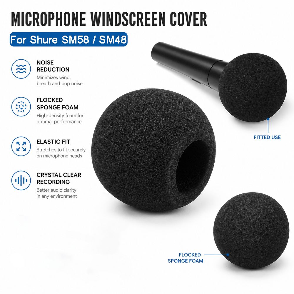 Shure Mic Sm58 - 交換用マイクウィンドスクリーンカバー 植毛スポンジフォーム 防風マイクカバー マイクポップフィルター Shure SM58